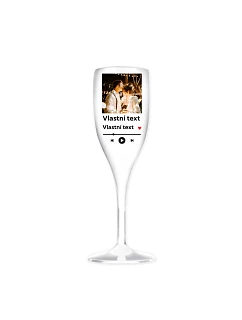 Personalizovaná nerozbitná prosecco sklenice s motivem přehrávače