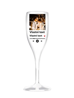 Personalizovaná nerozbitná prosecco sklenice s motivem přehrávače
