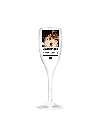 Personalizovaná nerozbitná prosecco sklenice s motivem přehrávače Personalizovaná nerozbitná prosecco sklenice s motivem přehrávače
