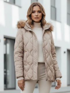 Dámská zimní bunda prošívaná s kapucí béžová Dstreet model 21990871 - FashionStreet