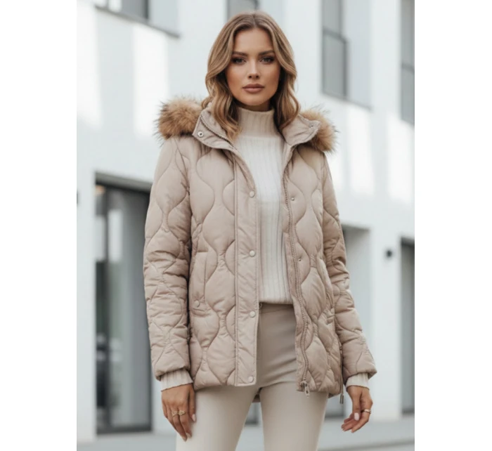 Dámská zimní bunda prošívaná s kapucí béžová Dstreet model 21990871 - FashionStreet