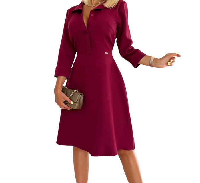 SANDY - Rozšířené košilové dámské šaty ve vínové bordó barvě 286-5