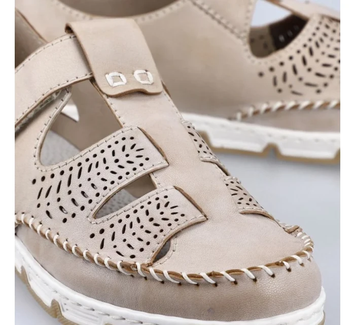 Rieker W RKR651 béžové kožené polobotky s háčkem a smyčkou