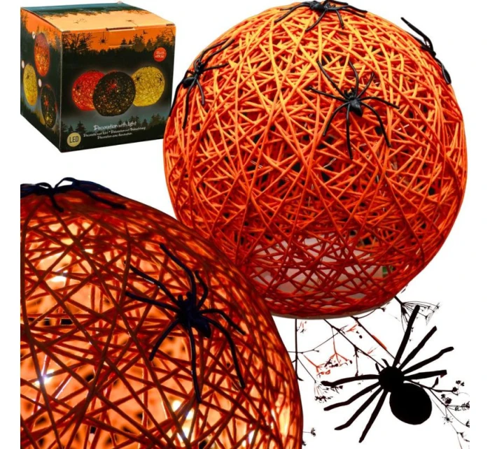 DEKORATIVNÍ KOULE VEDLA PAVOUK LAMPA 15CM HALLOWEEN ORANŽOVÁ