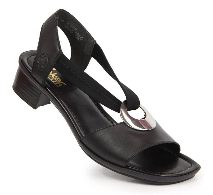 Dámské kožené sandály s pásky černé model 22050364 - Rieker Dámské kožené sandály s pásky černé model 22050364 - Rieker