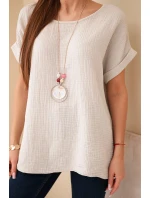 Mušelínová halenka s náhrdelníkem béžový Mušelínová halenka s náhrdelníkem béžový