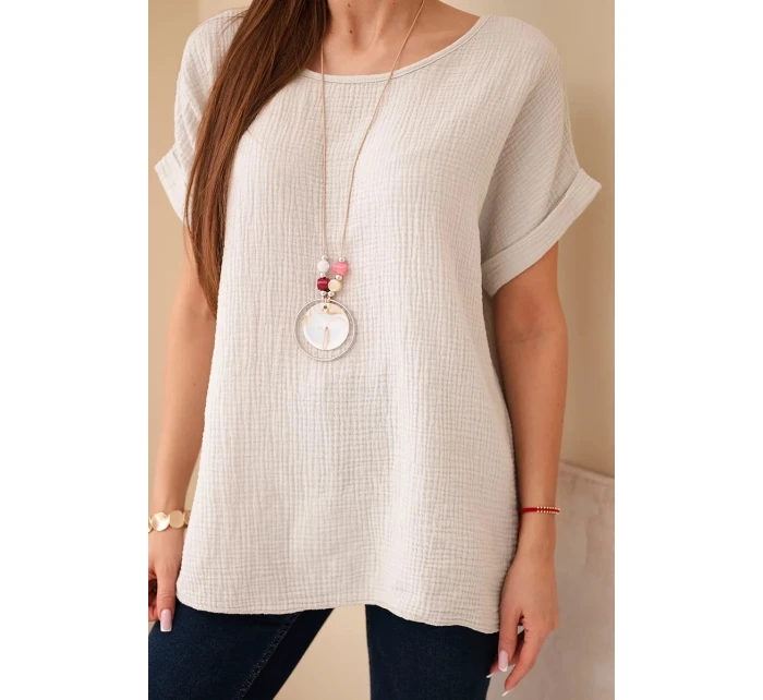 Mušelínová halenka s náhrdelníkem béžový Mušelínová halenka s náhrdelníkem béžový