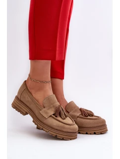 Zazoo 3469 Dámské semišové mokasíny s řasami béžové
