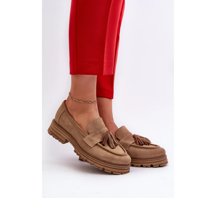 Zazoo 3469 Dámské semišové mokasíny s řasami béžové