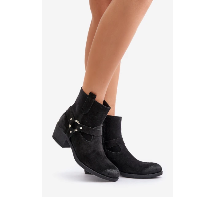 Semišové zateplené boty na podpatku černé model 21673748 - Zazoo