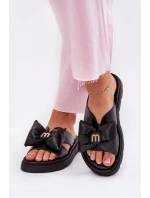 Dámské kožené sandály na platformě s mašlí model 21702245 černé - CheBello