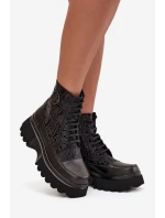 Kožené dámské kotníčková na platformě s nápisy a ozdobným detailem Artiker 57C2273 Černé