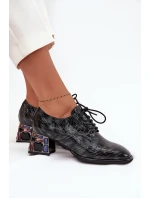 Kožené lakované dámské lodičky na podpatku s krystaly Artiker 57C0072 šedé