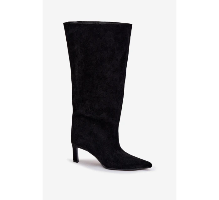 Dámské kozačky z eko semiše nazouvací na jehle černé Phelin Dámské kozačky z eko semiše nazouvací na jehle černé Phelin