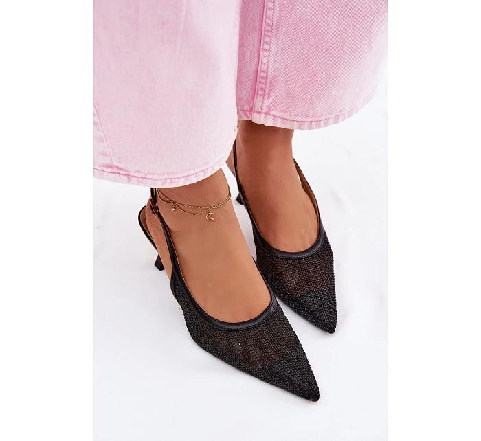 Síťové Sandály na Tenko Podpatku Černé Calora Síťové Sandály na Tenko Podpatku Černé Calora