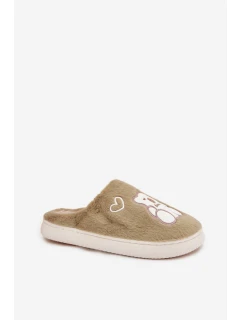 Dámské chlupaté papuče s medvídkem – zelené Noralie