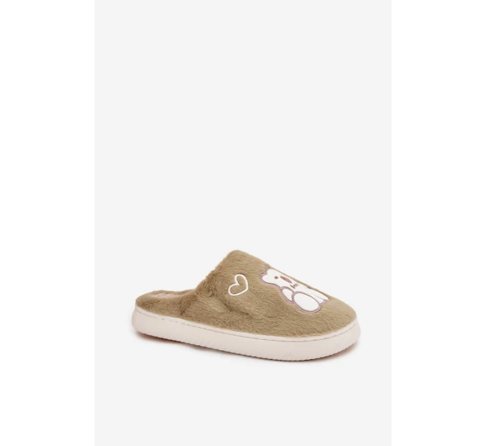 Dámské chlupaté papuče s medvídkem – zelené Noralie