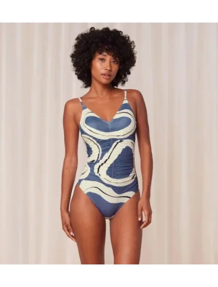 Dámské jednodílné plavky Summer Allure OP 01 modré/ecru - Triumph
