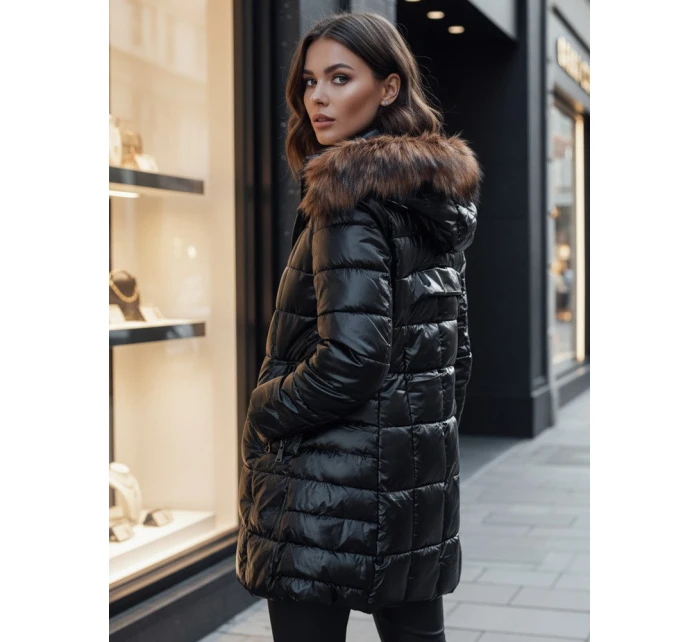 dámská prošívaná zimní bunda s kapucí černá model 21995525 - Dstreet