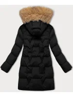 Černá dámská zimní bunda s ozdobnou kožešinou u kapuce Libland (LD-7789)