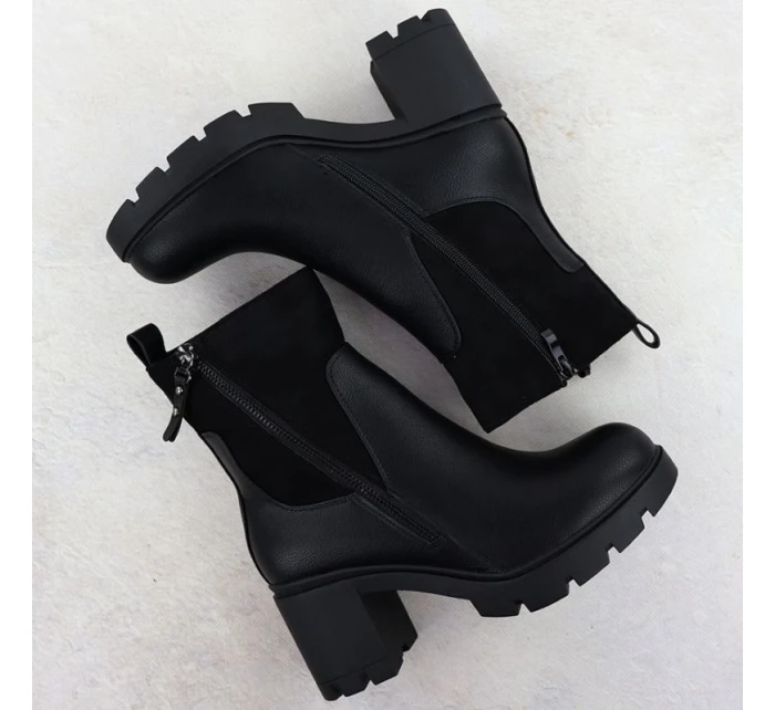 Dámské zateplené boty na podpatku se zipem černé M.Daszynski 23108