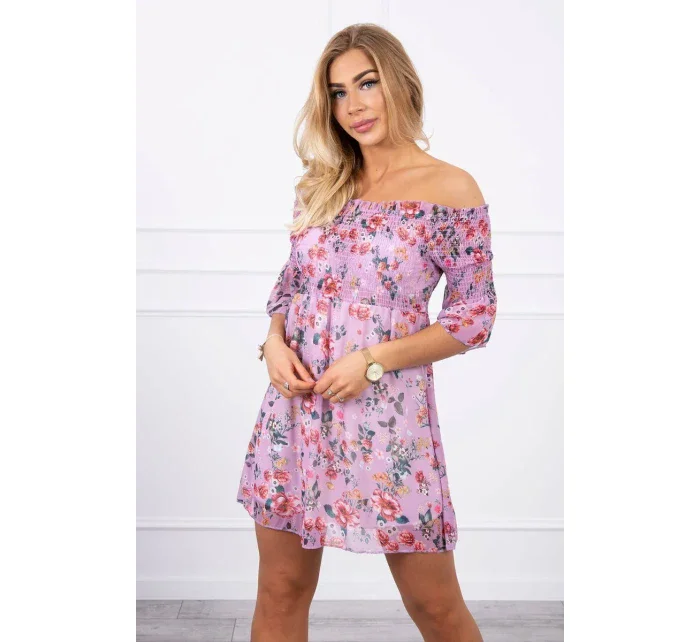 Španělské šaty s květinovým motivem fialové