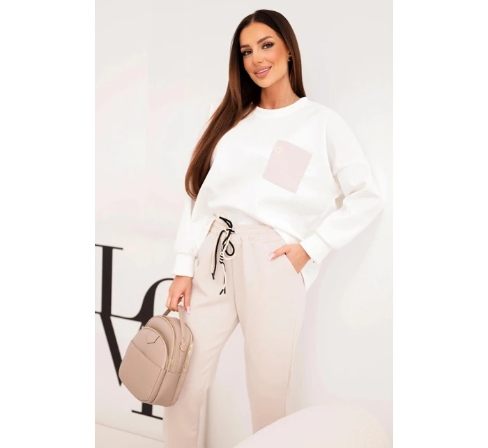 Komplet dámský máslový s kontrastní kapsičkou béžový