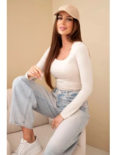 Dámská basic blůza se čtvercovým výstřihem a dlouhým rukávem béžová