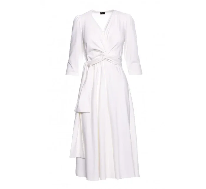 S404 Úpletové šaty s vázacím páskem - ecru barva S404 Úpletové šaty s vázacím páskem - ecru barva