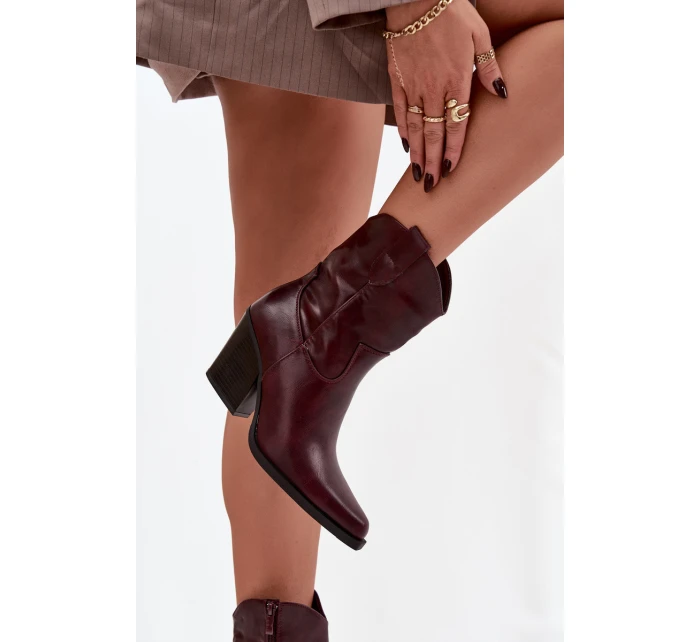 Dámské kotníkové boty na podpatku D8271 Vínová - Sweet Shoes