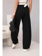 Dámské bavlněné kalhoty se širokými nohavicemi a páskem černé Dámské bavlněné kalhoty se širokými nohavicemi a páskem černé