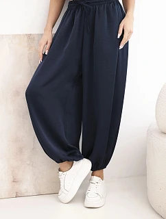 Dámské široké kalhoty s gumou v pase a vázáním typu aladínek granátové