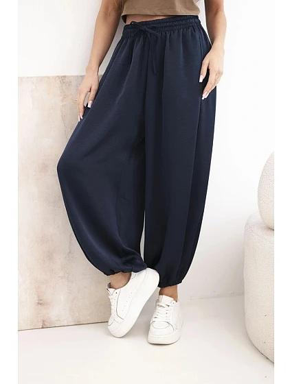 Dámské široké kalhoty s gumou v pase a vázáním typu model 22064417 - K-Fashion