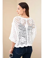 Dámský bavlněný prolamovaný svetr zapínaný na knoflíky s krátkým rukávem bílý