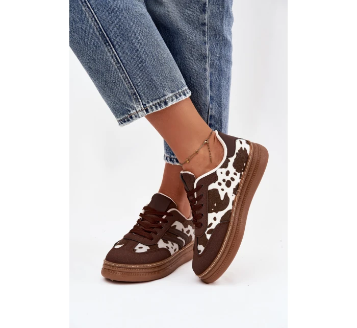 Dámské tenisky na platformě s potisky hnědé model 21757712 - Boto Dámské tenisky na platformě s potisky hnědé model 21757712 - Boto
