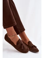 Dámské mokasíny ploché s třásněmi čokoládové model 21919069 - Boto