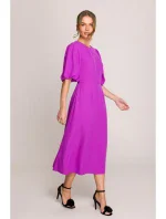 S399 Šaty s puff rukávy - levandulová barva S399 Šaty s puff rukávy - levandulová barva
