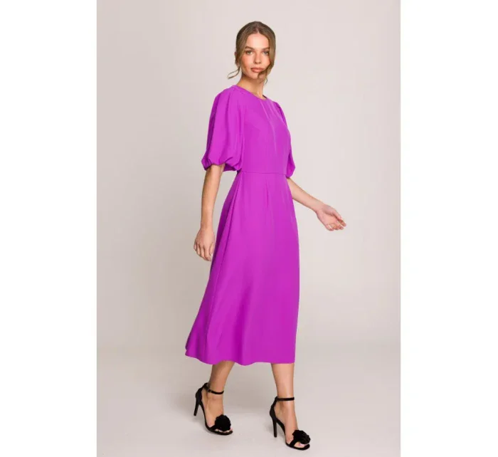 S399 Šaty s puff rukávy - levandulová barva S399 Šaty s puff rukávy - levandulová barva