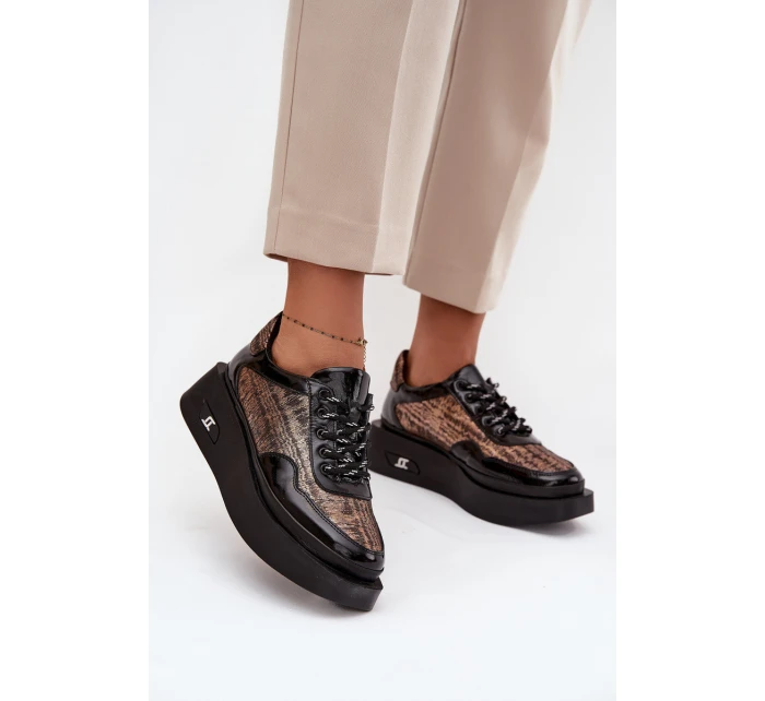 Dámské kožené šněrovací polobotky na platformě Artiker – černé