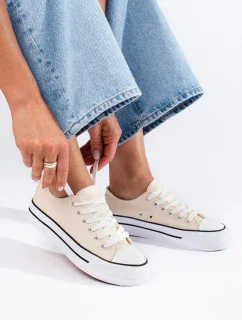 Módní hnědé dámské  tenisky bez podpatku