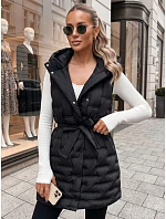 Kamizelka damska pikowana z kapturem i paskiem czarna model 22342246 - FashionStreet Kamizelka damska pikowana z kapturem i paskiem czarna model 22342246 - FashionStreet