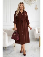 651-1 Šaty midi s knoflíky a páskem - čokoládové 651-1 Šaty midi s knoflíky a páskem - čokoládové