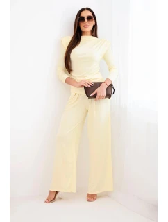 Dámský bavlněný komplet s halenkou a širokými kalhotami žlutý
