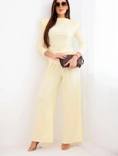 Dámský bavlněný komplet s halenkou a širokými kalhotami žlutý