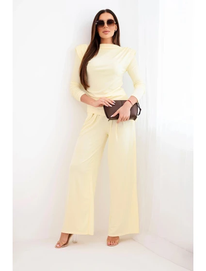 Dámský bavlněný komplet s halenkou a širokými kalhotami žlutý