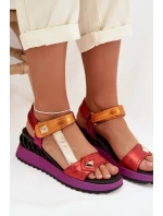 Kožené dámské sandály na platformě model 22028030 Multikolor - D&A Kožené dámské sandály na platformě model 22028030 Multikolor - D&A