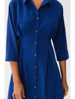 S351 Košilové šaty s knoflíky vpředu - královská modř
