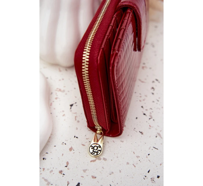 Lakovaná dámská peněženka s ražbou a zlatým detailem Evlinne – červená