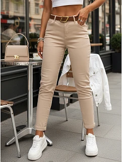 Dámské úzké push up džíny s páskem béžové FashionStreet UY2921