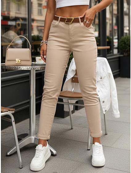 Dámské úzké push up džíny s páskem béžové FashionStreet UY2921